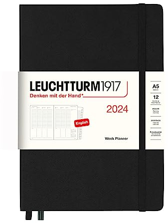 LEUCHTTURM1917 367839 Wochenplaner Medium (A5) 2024, 12 Monate, Schwarz, Englisch