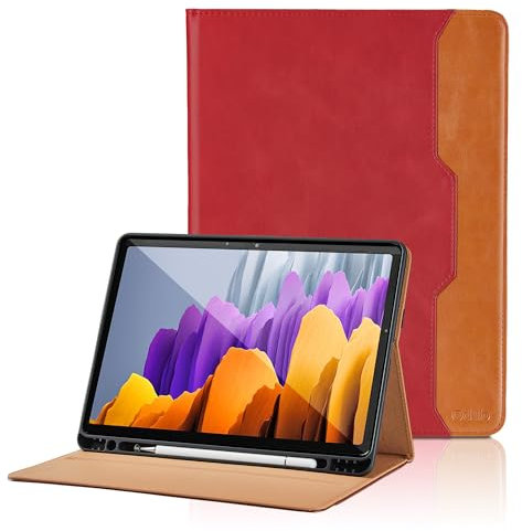 Hülle für Samsung Galaxy Tab S8 2022/ S7 2020 11 Zoll PU Leder Schutzhülle mit Tasche und Stifthalter, Smart Cover mit Stand Funktion - Rot