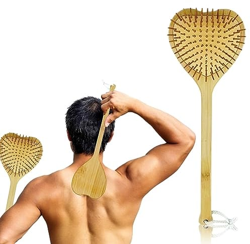 Rascador de espalda de madera, masajeador para la espalda: YIDM Bambú, mango largo, alivio inmediato de la picazón, gran superficie para rascar, regalo para hombres y mujeres (40 cm, color madera)
