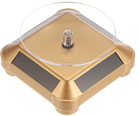 sourcing map Solarständer Drehscheibe 3.54 Platte Durchm Batterie Doppelte Nutzung 360° Zwei Wege Drehung ABS Plastik Automatisch Drehbare Display für 3D Drucker Schmuck Anzeige Gold Ton