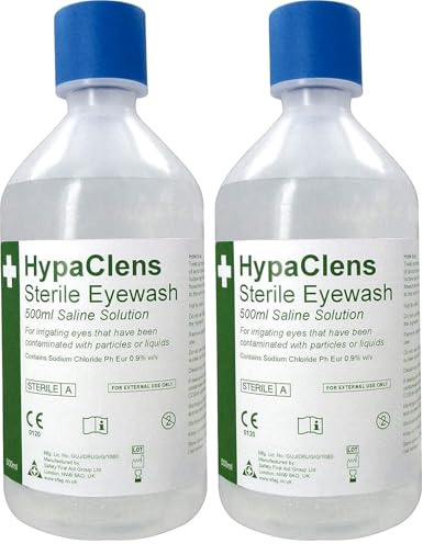 HypaClens Emergency Sterile Saline Solution Eye Wash Bottle (500 ml) - 0.9% Sodium Chloride Solution (Pack of 2)