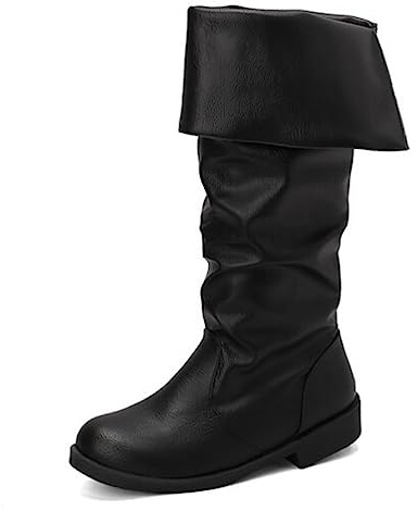 ORANDESIGNE Stivaletti da Uomo Medievali Stivali in Pelle PU Vintage Scarpe Piatte Corte Rinascimento Cavaliere Vichingo Prince Scarpe Cosplay Accessori per Costumi Pirata C Nero 44 EU