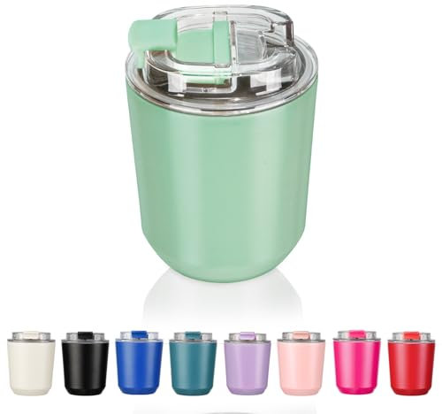 Puraville Insulated Tumblers with Lid, 10 oz Travel Coffee Mug Stainless Steel Vacuum Thermos Cup, 10/14 oz Leak Proof Reusable Double Walled Coffee Tumbler for Iced and Hot Drinks,Green