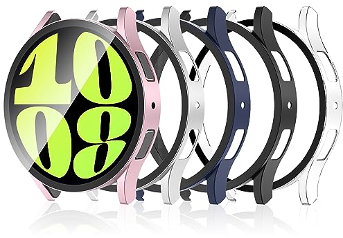 Simpeak 5-Stück Schutzhülle Kompatibel für Samsung Galaxy Watch 6 40mm, Displayschutz PC Harte Hülle, Schutz Zubehör für Watch 6, Kratzfest Gehäuse, Klar, Schwarz, Silber, Roségold, Blau