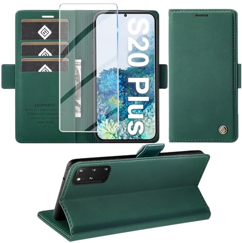 Giyer Handyhülle für Samsung Galaxy S20 Plus Hülle mit Displayschutzfolie, Schutzhülle Galaxy S20 Plus PU Leder Wallet Flip Case Standfunktion Kartenfach Klapphülle für Samsung S20 Plus Cover (Grün)