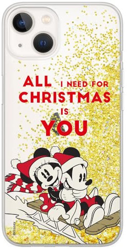 ERT GROUP mobile phone case for Apple Iphone 13 MINI original and officially Licensed Disney pattern Mickey i Minnie 015 optimally adapted to the mobile phone, with glitter overflow effect