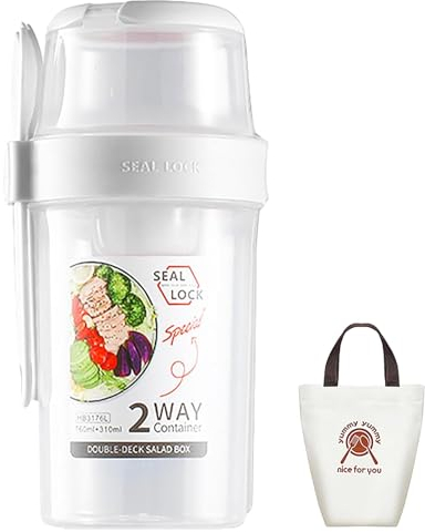 Oruiiju Gobelet à céréales 2 en 1 à emporter, le gobelet à yaourt idéal pour les enfants, parfait pour les déplacements et la maison (760 ml + 310 ml), Sans BPA Réutilisable - avec Cuillère