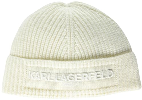 KARL LAGERFELD Damen Embroidered Logo Beanie-Mütze, Elfenbein, Einheitsgröße