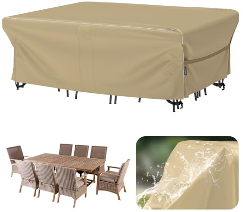 Velway Gartenmöbel Abdeckung Wasserdicht 250x210x71cm - Winddicht Schutzhülle mit Reflektierender Streifen 600D Oxford Möbelsets Abdeckung Staubfest Abdeckhauben für Gartentisch Sitzgruppe Khaki
