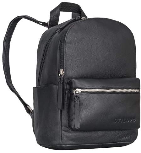 STILORD Karolina Lederrucksack Damen Sportlich mit Tabletfach 10,1 Zoll Rucksack Freizeit Rucksackhandtasche Vintage Daypack für City Ausgehen Shopping Echtleder Reiserucksack Farbe:schwarz