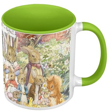 Beatrice Potter Tasse Farbe Premium Grün – Kaninchen Kätzchen Enten Niedliche Illustration Kinder Beatrice Potter – Tasse mit Henkel und farbigem Innenfutter