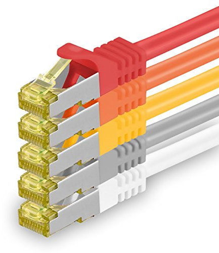 freiwerk 5 x 0,5 m – Cable de red CAT-7 Cat.7, Ethernet, LAN & Patch Cable RJ-45 SFTP 10 GB/s – 5 colores 01