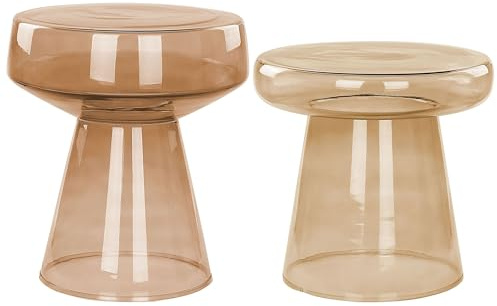 Beliani Beistelltisch 2er Set Rauchglas braun rund Couchtisch Retro Laguna/Caldera