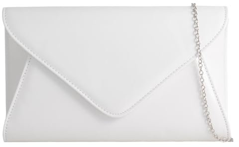UShopUK Pochette grande in pelle stile busta da sposa, ballo di fine anno, matrimonio, sera, festa, borsetta a mano, bianco, Large