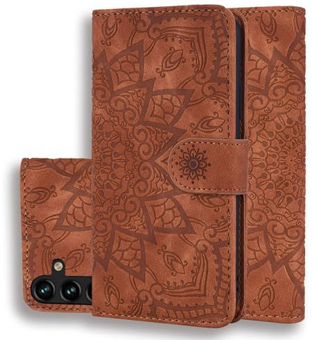 Vkooer Coque pour Samsung Galaxy A35 5G Premium Cuir PU étui Portefeuille à Rabat Housse Flip Case Cover Mandala avec Support et Porte Cartes pour Samsung A35 Smartphone - Brun