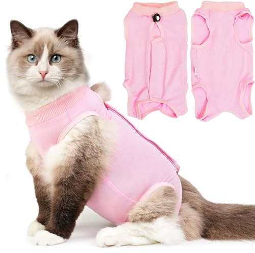 Hpetppy Cat Recovery Suit for Spay Abdominal Wounds, Kitten Onesie Bodysuit for Cats After Surgery, Cat Surgery Recovery Suit Female Cone of Shame Alternative for Cats Anti Licking (Pink,M)