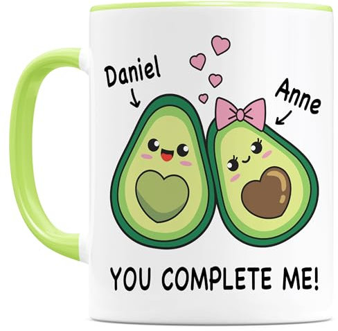 Avocado Tasse personalisiert mit Namen Jahrestag Geschenk Partner Pärchen für Sie & Ihn Kaffeetasse aus Keramik 330 ml