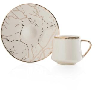 Set de tasses à café or blanc 90 ml ronde anse dorée en porcelaine blanche avec soucoupe, 12 pièces 6 personnes, 6 tasses à expresso et 6 sous-tasses, tasses à moka, tasses à expresso