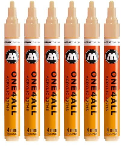 Molotow One4All 227HS Acryl Marker (4,0 mm Strichstärke, hochdeckend und permanent, schnell trocknend, nachfüllbar, für fast alle Untergründe) 6 Stück Farbe 259 sand