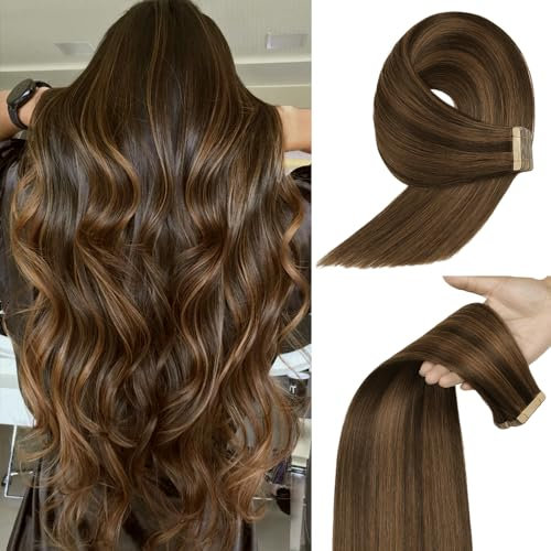 YDDM Tape In Extensions Echthaar 20pcs 35cm 40g Invisible Tape Extensions Echthaar Extensions Tape Extensions Echthaar Tape Extensions Skin Weft Haarverlängerung(14Zoll,P2/6#)