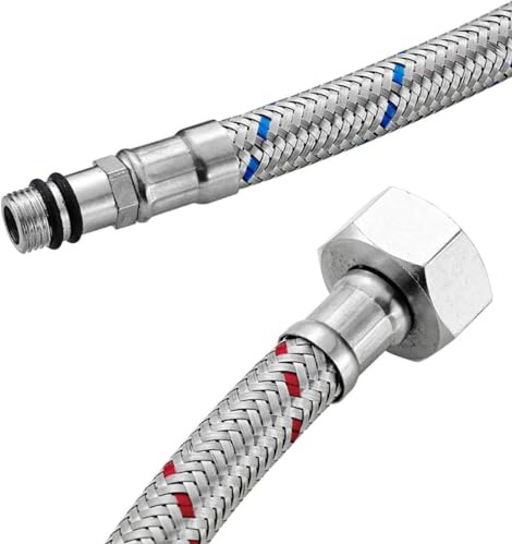 2 Flessibili caldo freddo per scaldino scaldabagno bidet e lavandino caldo freddo lunghi 500 mm tubo in gomma ricoperto da acciaio intrecciato (3/8'' pollice, 2)