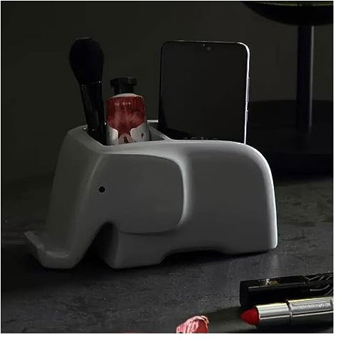 Soporte de Control Remoto Soporte for mando a distancia con diseño de elefante, organizador de resina for mando a distancia de TV, soporte for teléfono móvil con 2 compartimentos, organizador remoto f