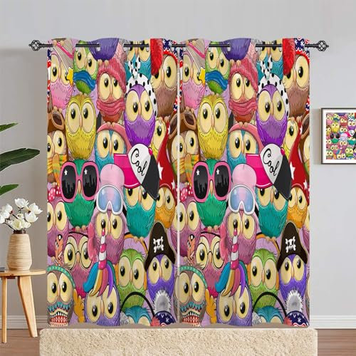 ANHOPE Nette Cartoon Tier Eule Vorhänge mit Ösen Kinder Jungen Mädchen Gardinen Blickdichte Thermo Vorhang Blackout Curtain Schlafzimmer Wohnzimmer Verdunklungsvorhänge 2er Set H 245 x B 140 cm