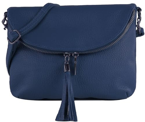modamoda de T07L / T139L Damen Leder kleine Umhängetasche 2 Modelle handmade in Italy, Farbe:Saphirblau