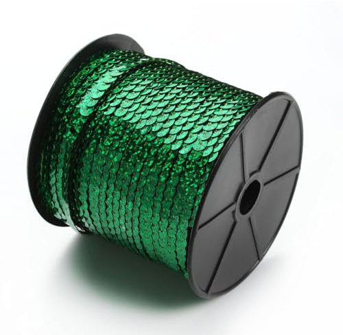 Hrlace 100 Yards Pailletten Rolle 6mm Paillettenband Flache Pailletten Glitzerband Bunte Paillettenrolle Paillette Spool String Shiny Trim für Nähen, Schmuck Machen, Basteln, 1 Rollen Grün