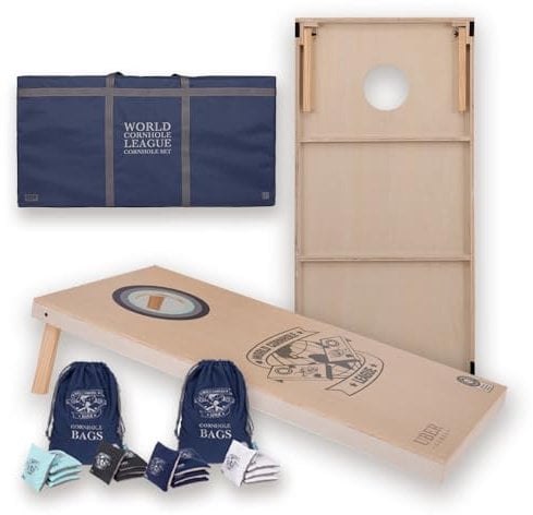 Uber Games - World Cornhole League - 120x60 cm Doppelbrett-Set & Tasche - Turnierqualität Board (4x2 ft) & 16 Cornhole Bags - Officieel Product (Brett + Tasche)