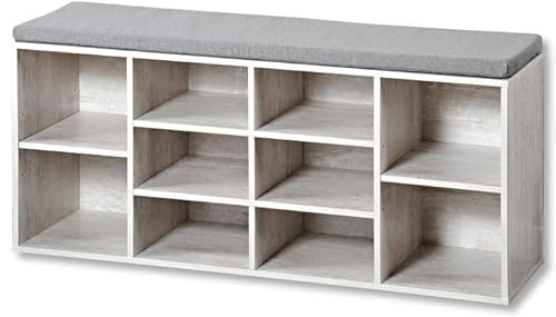 KESPER Schuhschrank mit 10 Fächern aus Holz mit Kissen – Hellgrau – L 100 x H 48 cm