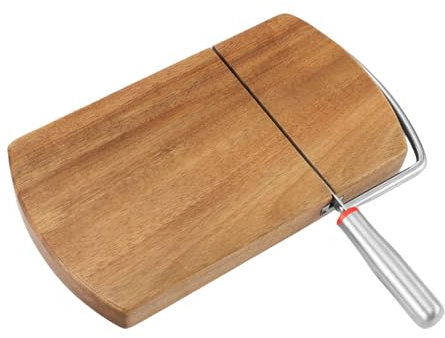 Flkiglm Tabla de cortar queso con cortador de alambre, tabla de cortar queso, cortador de queso de 9,2 x 8,4 pulgadas, cortador de trufas multifuncional de madera dura, accesorio de corte inoxidable