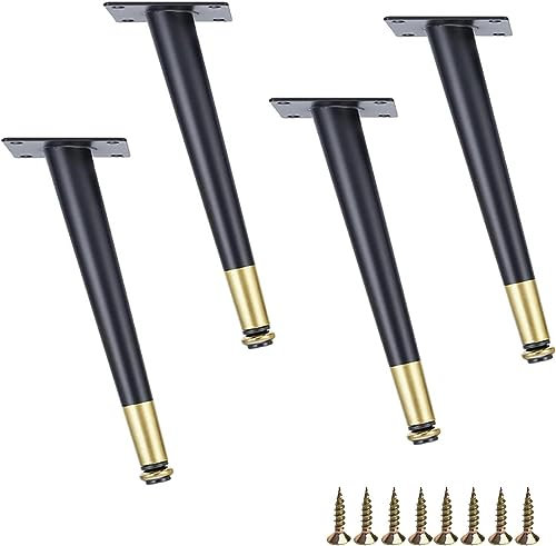 Pieds de table modernes noirs et dorés réglables en fer rond effilé pieds de meubles en métal pour tables basses