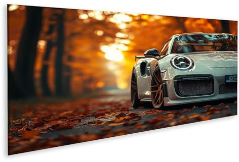 islandburner Prime Bild auf Leinwand Herbstlicher Porsche im Sonnenuntergang Bilder Wandbilder Poster