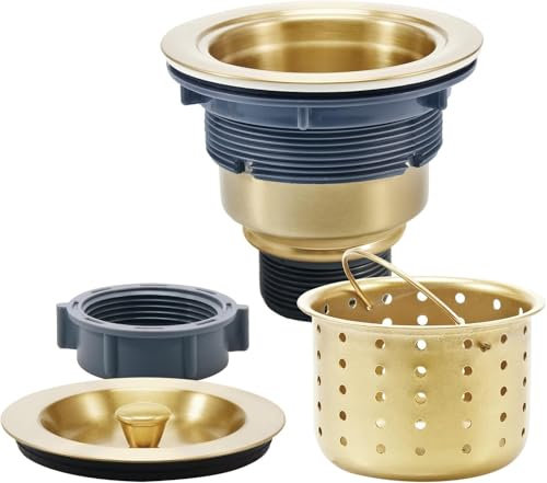 OUGOO 3-1/2-inch Kitchen Sink Drain, Stainless Steel Removable Deep Basket Strainer, Gold Kitchen Sink Drain with Tailpiece