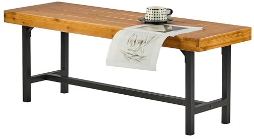 Mingone Gartenbank Wetterfest Holzbank für 2 Personen 2 Sitzer Bank Holz für Balkon Garten Terrasse Parkbank aus Massivholz Metall Schwarz