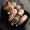 24Pcs Black Rainbow Press on Nails, Acrylic Full Cover Coffin Nails – Gradient & Circle Design, Medium Ballet Shape