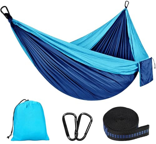 Hängematte Outdoor Camping Hängematten 300kg Tragkraft (300 x 200 cm) Einzel oder Doppel Ultraleicht Tragbar Reise Hängematte Garten Strand Doppelhängematte Fallschirm Nylon Atmungsaktiv Hammock