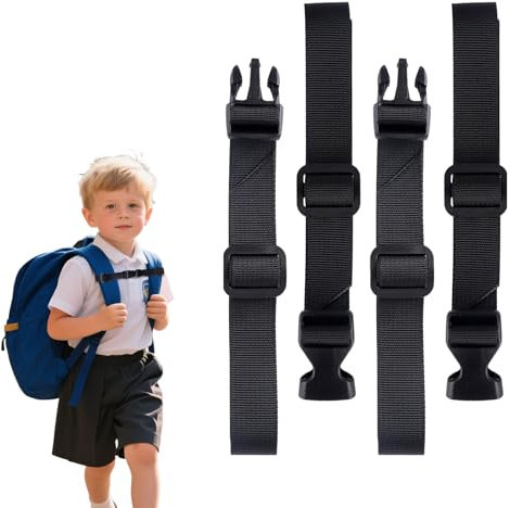 ROOMHUAWAY 2 Stück Schwarz Brustgurt Rucksack, Verstellbarer Brustgurt Rucksack Kinder mit Schnallen und VerschlüSse, Schnellverschluss Strapazierfähiger Rucksackriemen für Kinder und Erwachsene