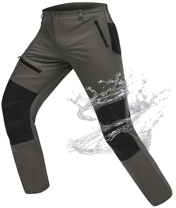 Atforna Herren wasserdichte Wanderhose Trekkinghose, Outdoor Hosen Funktionshose Fahrradbekleidung mit 4 Reißverschlusstaschen Winddicht für Radfahrer Abenteurer Skifahrer, Patchwork-Dunkelgrau, L