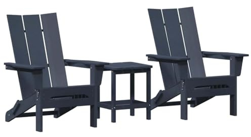 vidaXL HDPE 3-Piece Navy Blue HDPE Garden Seating, Adirondack Folding Chair, Navy Blue, 74.5 x 80.5 x 90 cm, HDPE, Side Table Adirondack Navy Blue, 38 x 38 x 46 cm