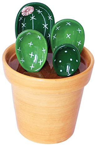 TSMORY Ceramic Cactus Measuring Spoons with Holder Set Baking Measuring Spoons