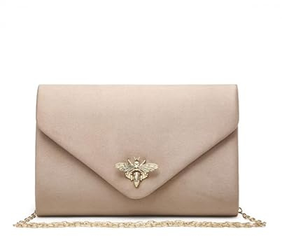 JFY Bee Lock Clasp Suede Clutch Bag (Nude)