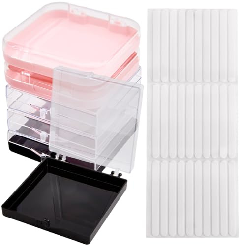 SOFPLATE Boîte de Rangement pour Faux Ongles 9 Couleurs avec 3 Rubans Adhésifs Double Face Carrée (10) cm en Plastique pour Salon de Manucure.