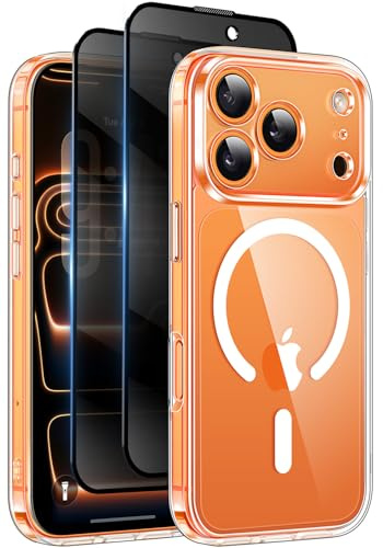 Helssitot Magnetisch Handyhülle Kompatibel mit iPhone 17 Pro Hülle mit 2 Stück Sichtschutz Schutzfolie, [Nie Vergilbung] Hard PC Kratzfest Stoßfest Schutzhülle Durchsichtig Case