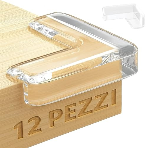Paraspigoli Bambini 12 Pezzi – Angolari PVC Trasparenti – Copri Spigoli Tavolo Mobili – Adesivo Potente – Protezione Casa per Bimbi