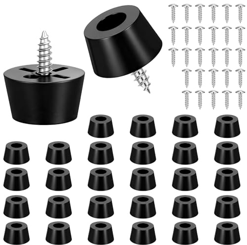 FdcLixuvol Rubber Feet, 30 Pcs Non-Slip Soft Cutting Board Feet Pads Kit with Built-in Stainless Steel Washer and Screws for Furniture Appliances Rubber Bumpers, Black