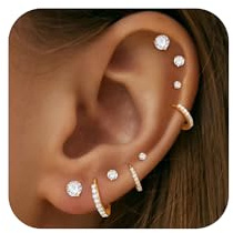 Turandoss 9 Paar Medizinische Ohrstecker Gold für Damen, Hypoallergen 316L Chirurgenstah Ohrringe Piercing Ohr Cubic Zirkonia Stecker Knorpel Ohrring Creolen Huggie Helix Tragus Piercings Schmuck Set