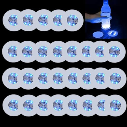 Verve Jelly 25 PCS LED Coasters, Light Up Coasters, Round Flash Cup Mat Sticker Lights Bottle Holder Lights for Party Club Birthday Bar Decoration, Blue