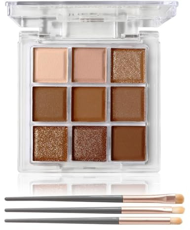 Palette di ombretti marroni, opachi e glitterati con 3 pennelli, set di trucco per occhi di cioccolato altamente pigmentati, impermeabile e resistente alle sbavature, per vacanze e uso quotidiano